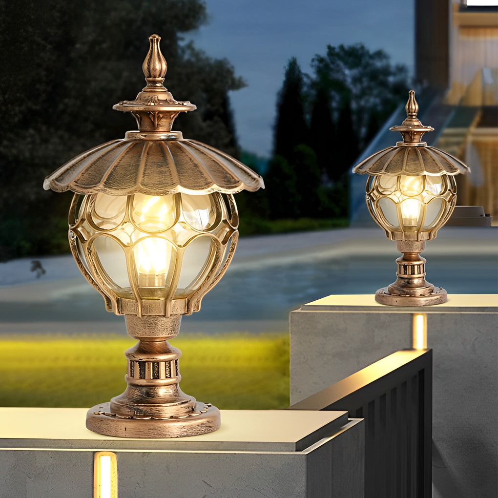 Dusk to Dawn Pillar Lights European Floral Globe Glass Light