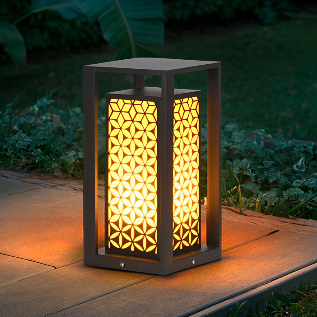 Floral Pattern LED Lawn Lamp Unique Modern Pathway Lights Black
