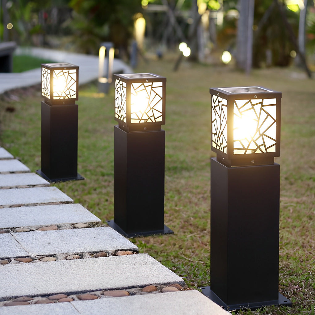 Modern Solar LED Path Lights Black Waterproof Outdoor Lawn Bollard Lights