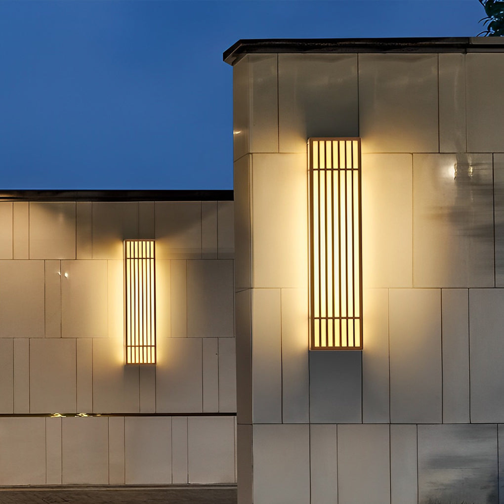 [Open-Box]Retro Vertical Stripe Grid LED Waterproof Brown Outdoor Wall Lamp