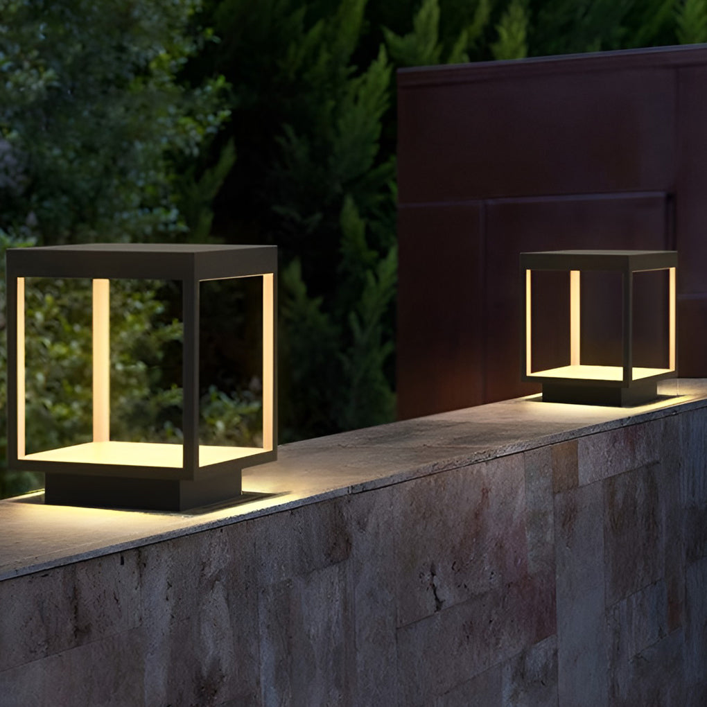 [Open-Box] Modern Open Frame Square LED Solar Pier-Mounted Outdoor Post Light