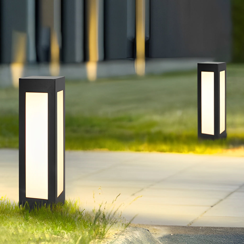 Modern Black Solar Bollard Lights Automatic, Waterproof LED Outdoor Lighting