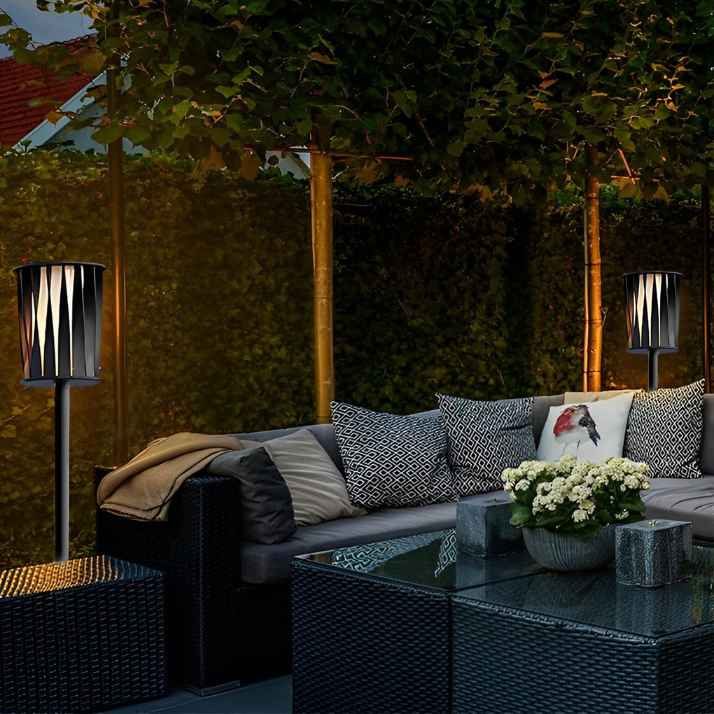 Stainless Steel Outdoor Floor Lamp with Rotating Design and Vertical Slats