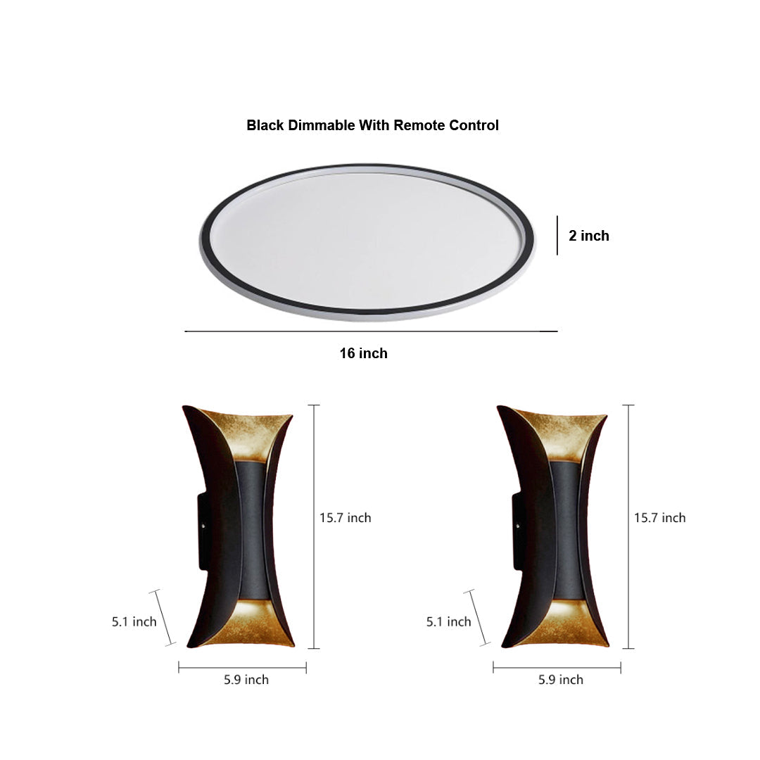 Modern Porch Lighting Set: Black LED Flush Mount & Wall Sconce