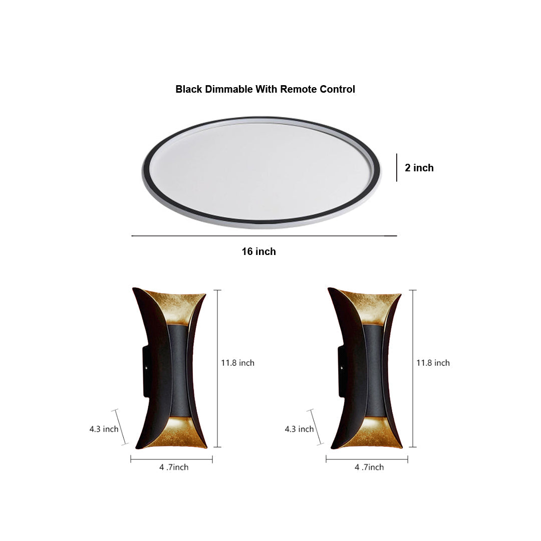Modern Porch Lighting Set: Black LED Flush Mount & Wall Sconce