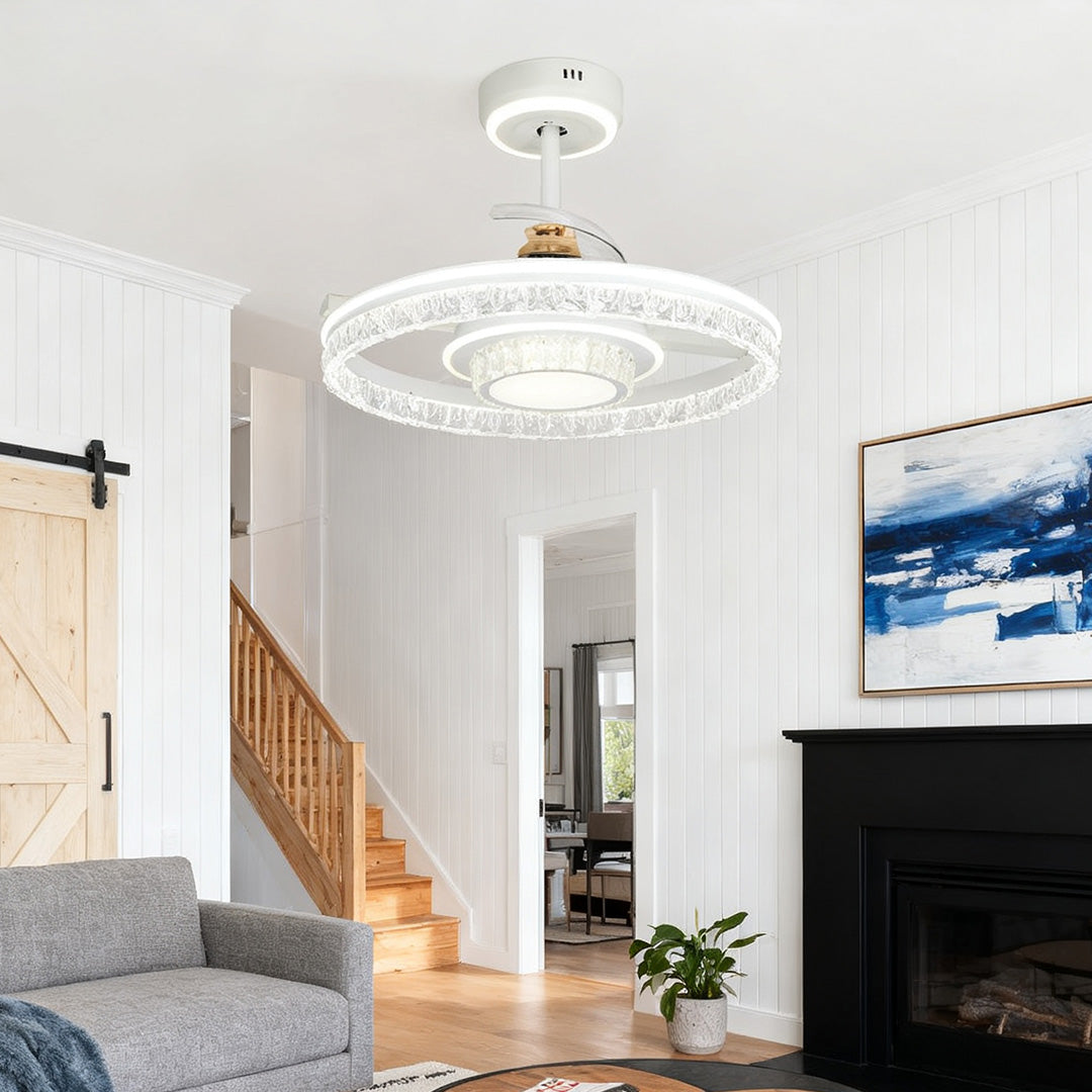 Ceiling Fan with Round Light White Aluminum Body Nordic Luxury Lamp