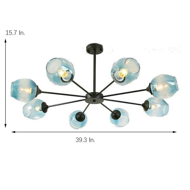 Blue Glass Sputnik Chandelier Metal See Glass Chandeliers with 8 LED Lights