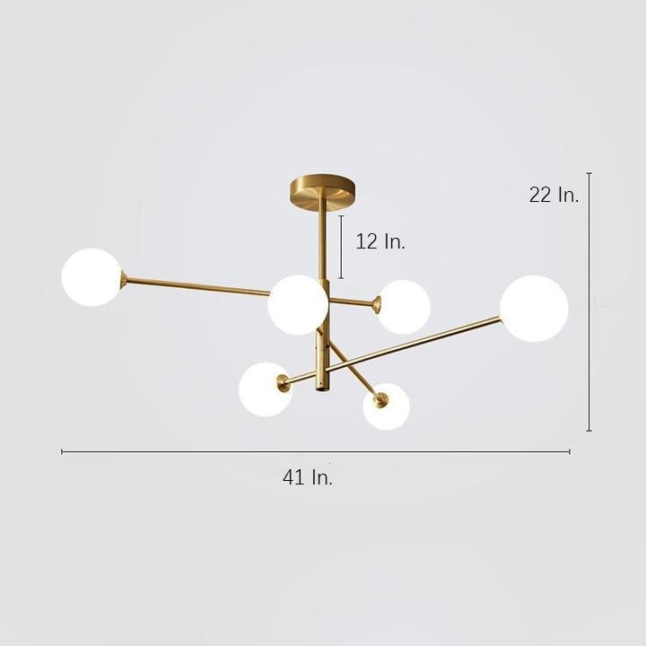 6-light Sputnik LED Electroplated Glass Gold Modern Chandeliers Ceiling Lights