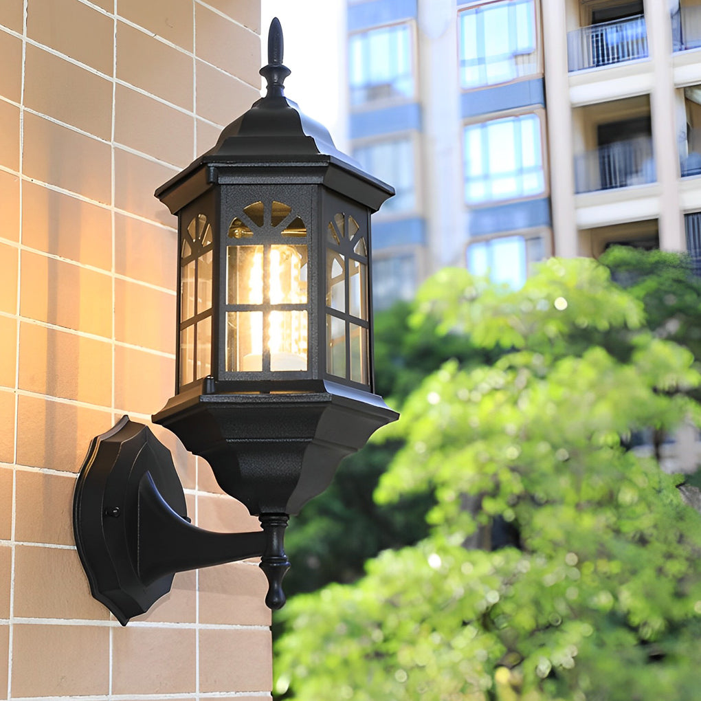 Black Outdoor Lantern Sconce European Waterproof LED Light