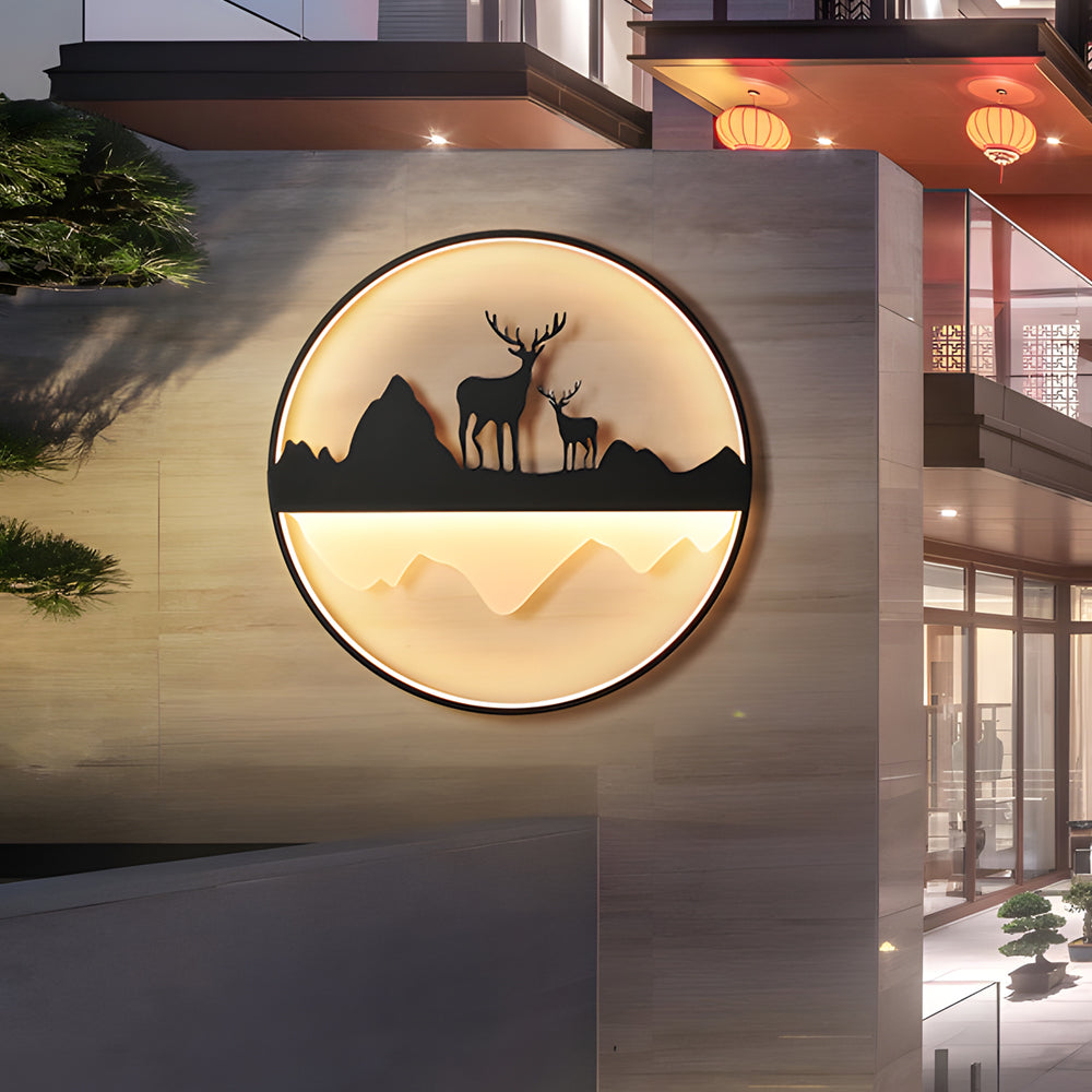 Silhouette Wall Light Outdoor Deer and Mountain LED Light
