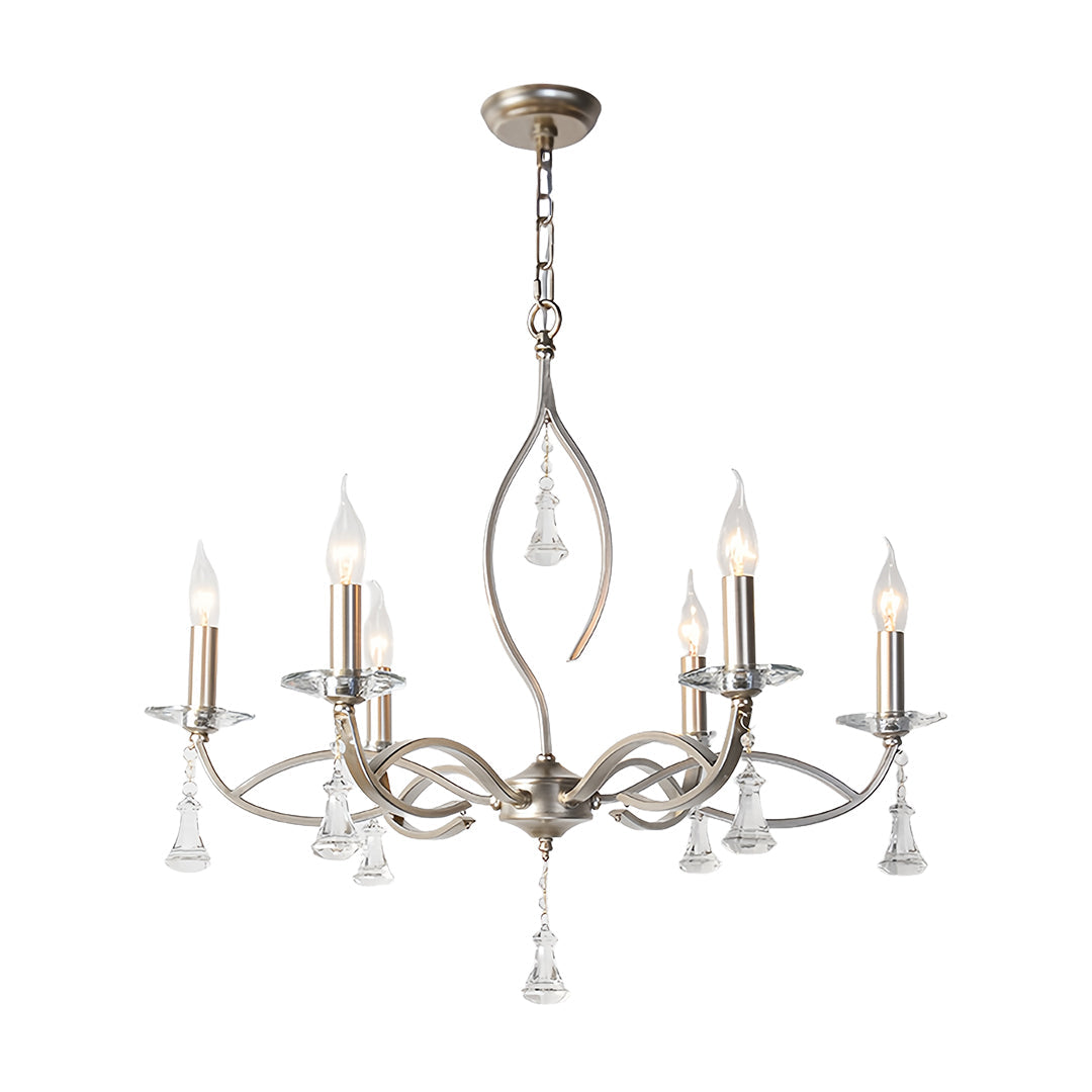 Candle Stick Chandelier Iron Silver Finish Crystal Ceiling Light