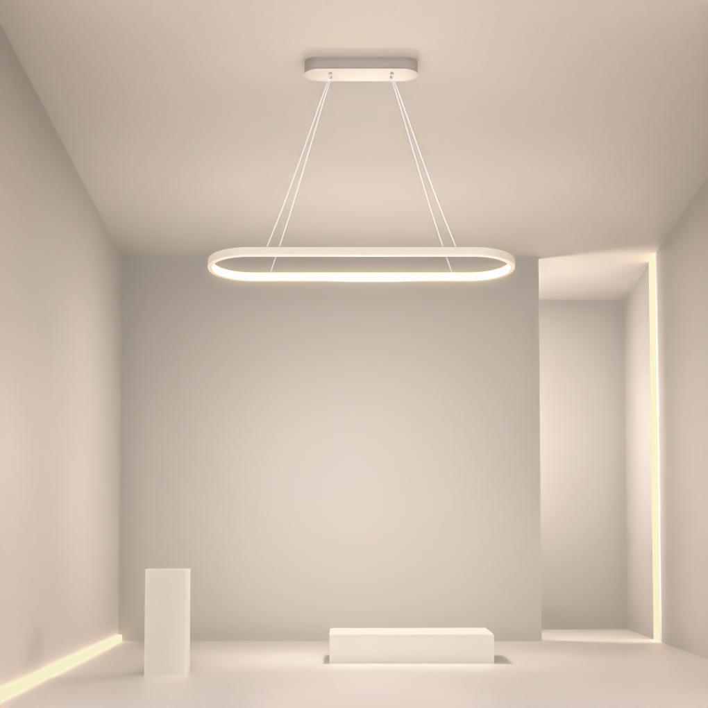 Oval Linear Pendant Light Modern White Metal Ceiling Light