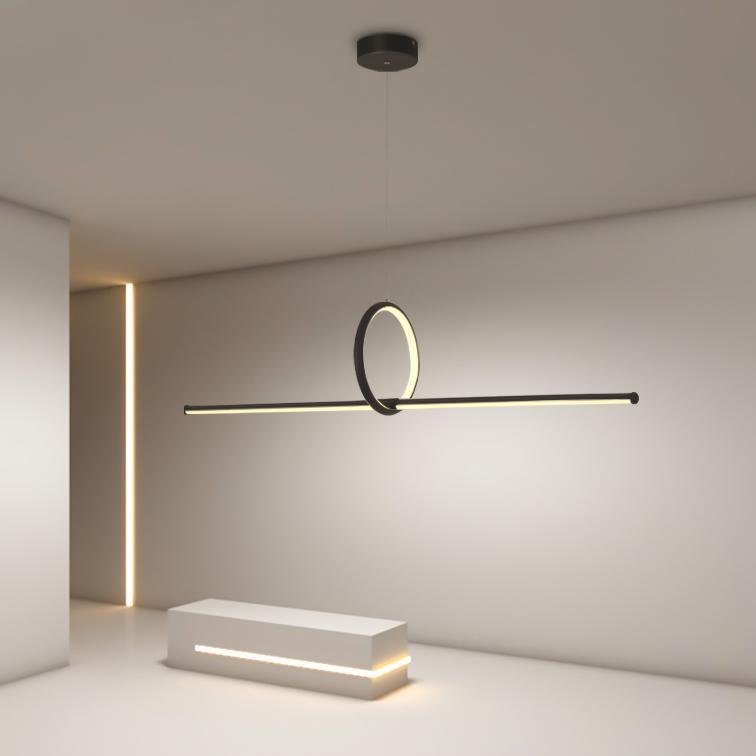 Linear and Round Combination Pendant Light, Modern Black Finish