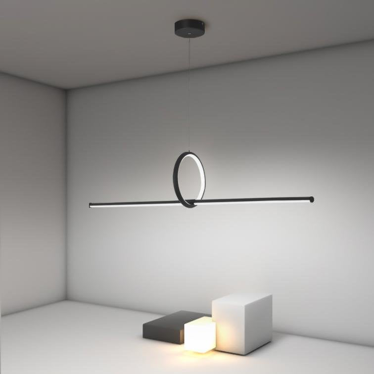 Linear and Round Combination Pendant Light, Modern Black Finish