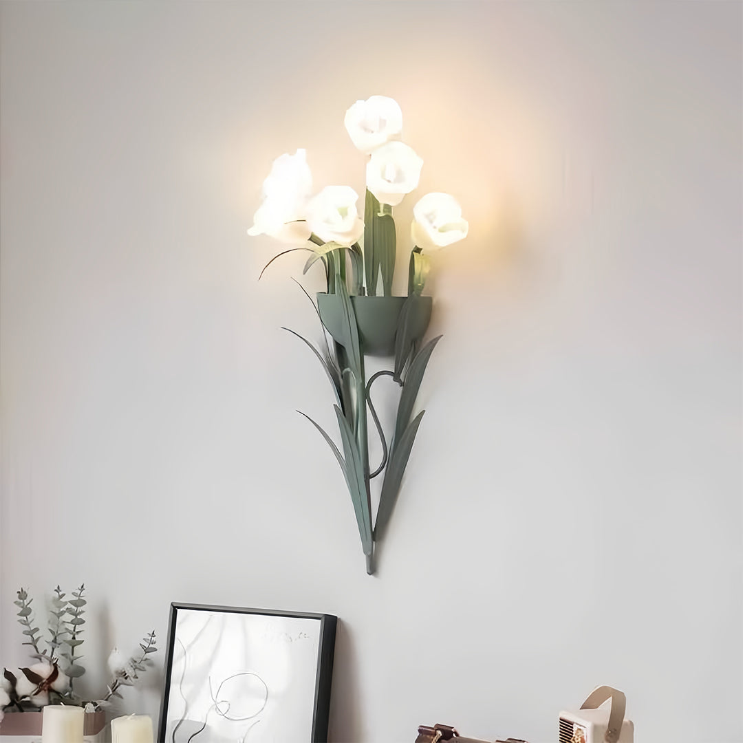 Art Deco Wall Light Creative Green Vintage Flower Decorative Light