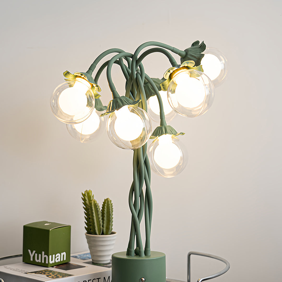 Retro Green Table Lamp French Floral Artistic Globe Decorative Light
