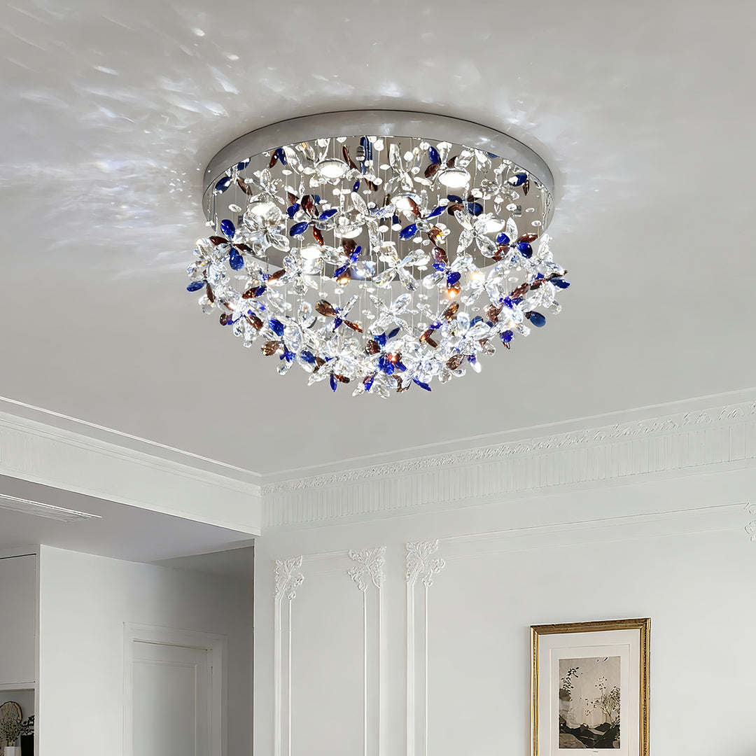 Crystal Flush Mount Lights French Round LED Romantic Ceiling Light