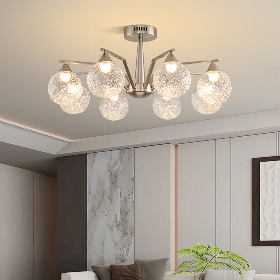 Sputnik Mid Century Semi-Flush Mount Lighting Silver Metal Ceiling Light