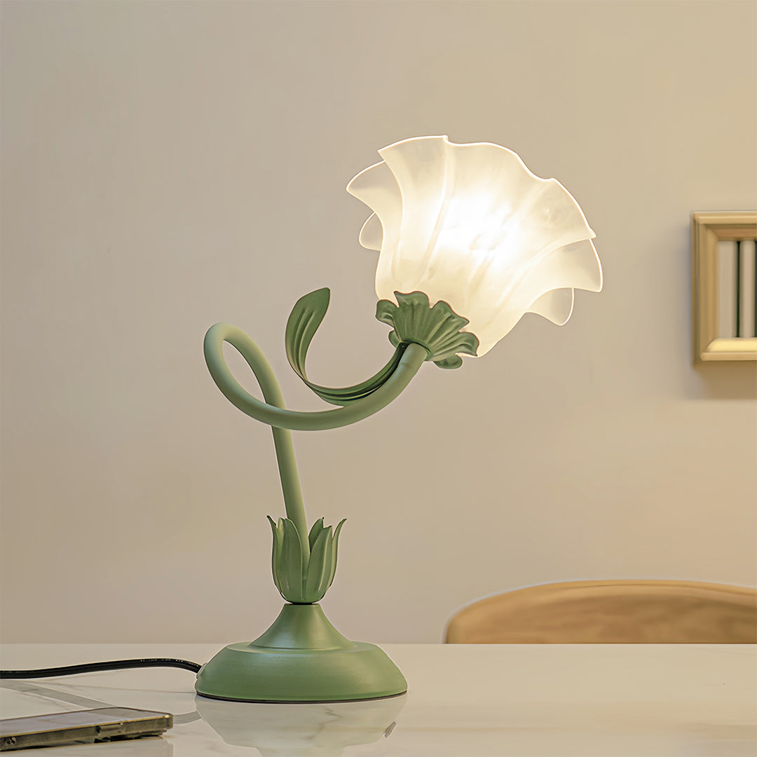 Floral Table Lamps French Vintage Green DIY Twistable White Glass Lamp