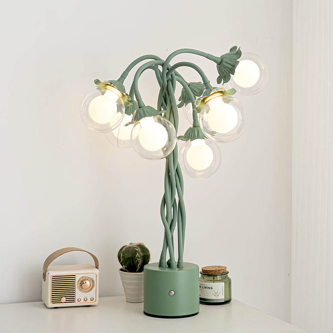 Retro Green Table Lamp French Floral Artistic Globe Decorative Light