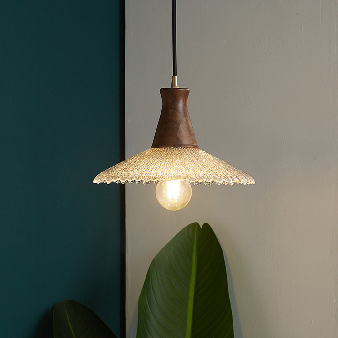 Wood Light Pendant Wabi Sabi Style Glass Pendant Light