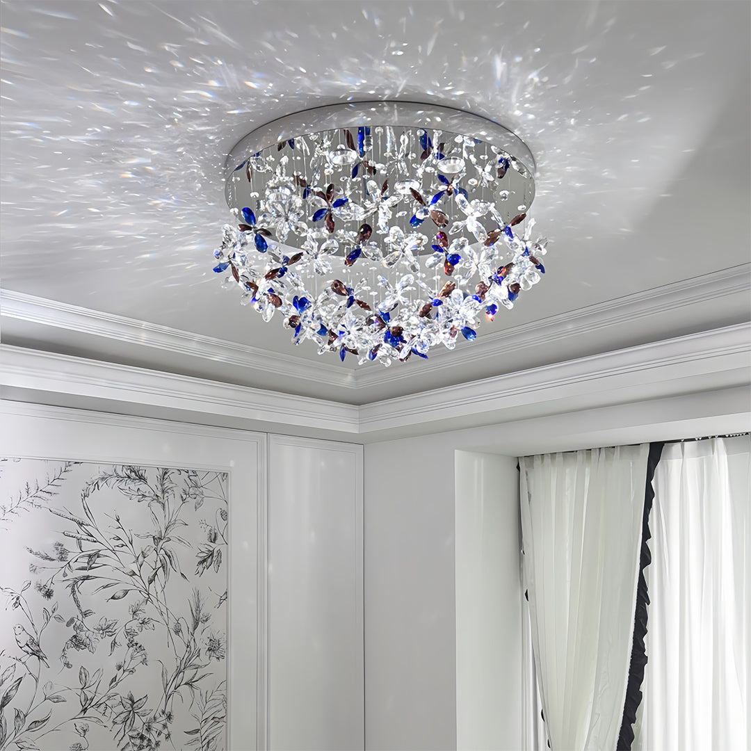 Crystal Flush Mount Lights French Round LED Romantic Ceiling Light