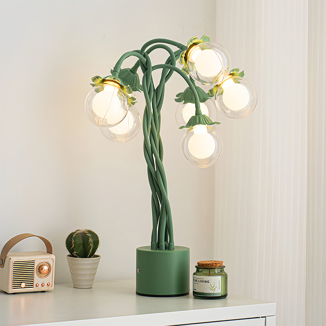 Retro Green Table Lamp French Floral Artistic Globe Decorative Light