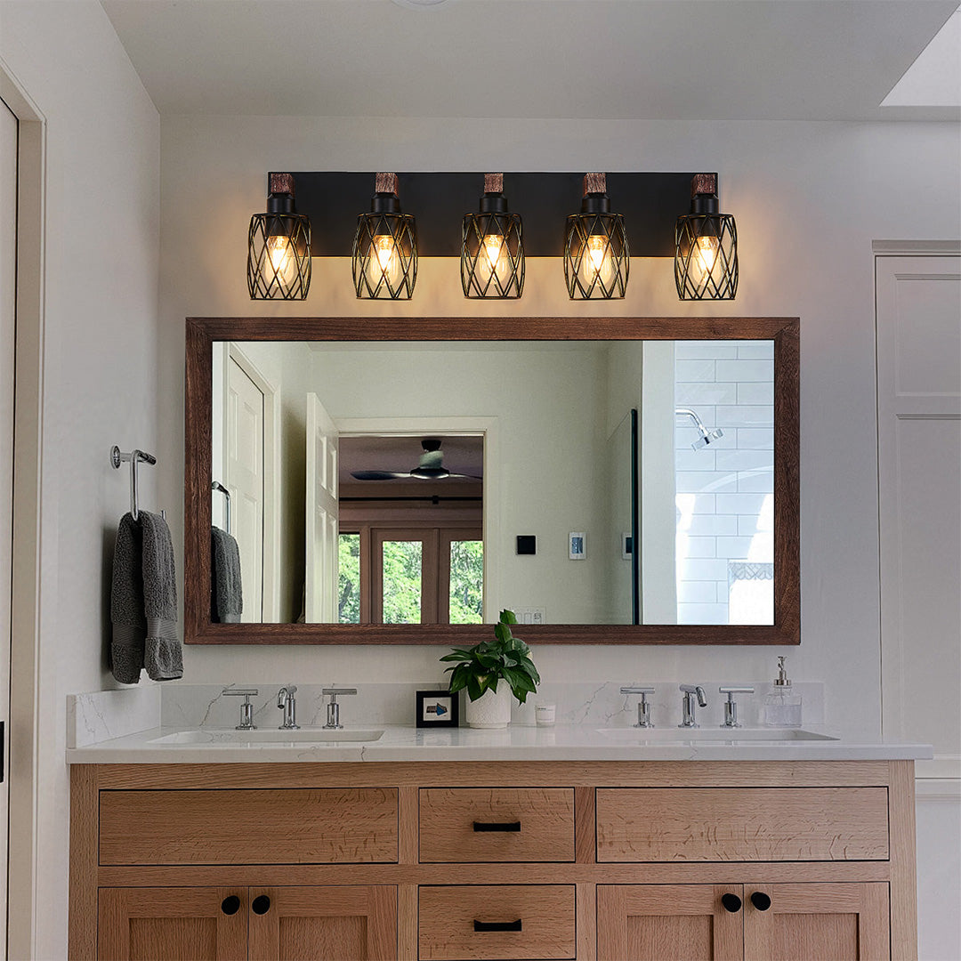 Black Vanity Bathroom Lights Metal Cage Mirror Lamp