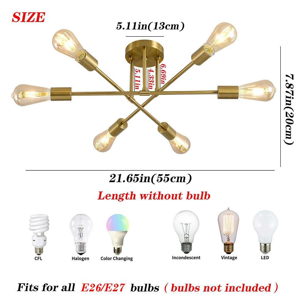 Minimalist Geometric Industrial Sputnik Chandelier 6 Bulbs Ceiling Lights