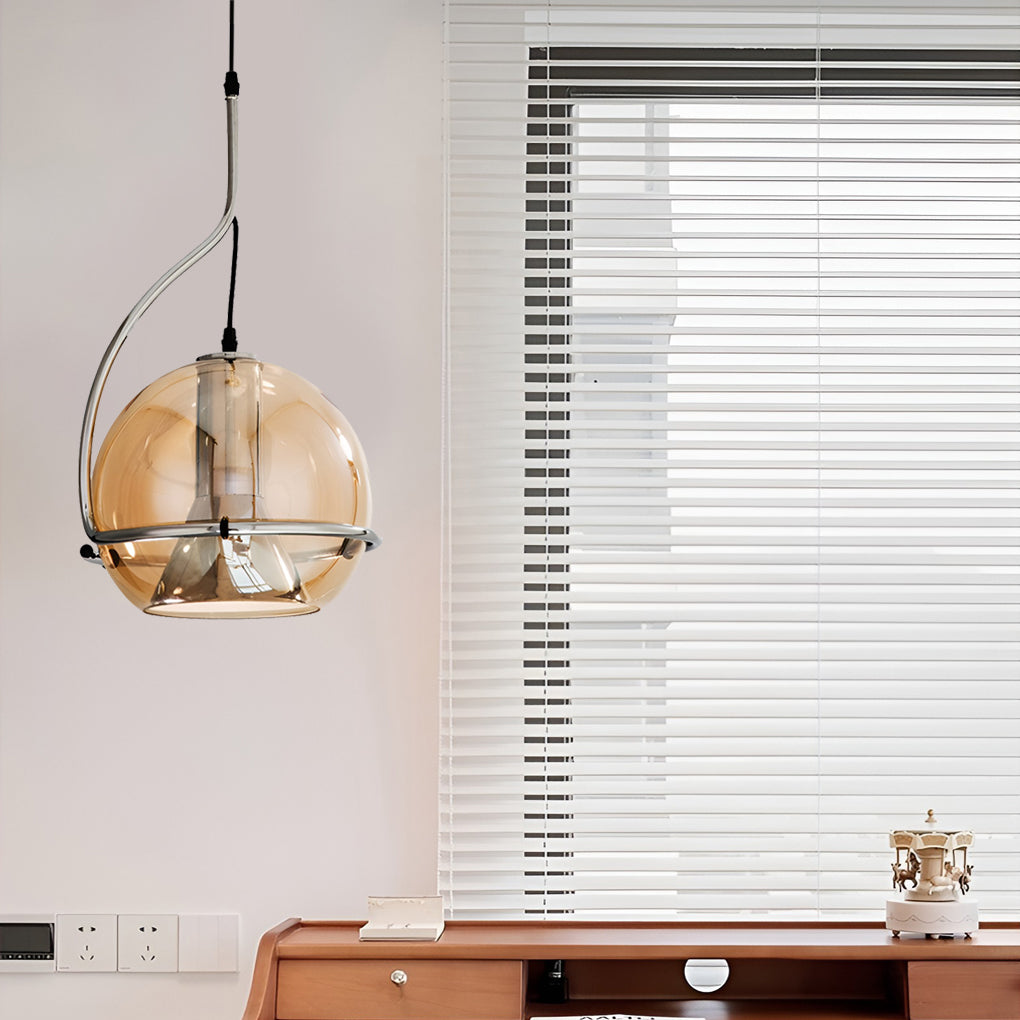 Amber Glass Globe Pendant Light Nordic Metal Ceiling Light