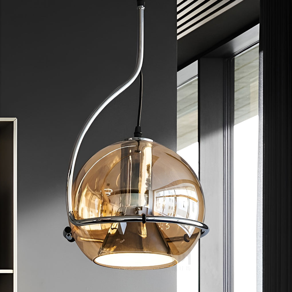 Amber Glass Globe Pendant Light Nordic Metal Ceiling Light
