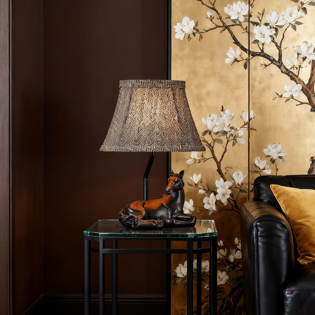 Table Lamp Horse European Style Cloth Lampshade Ambiance Resin Light