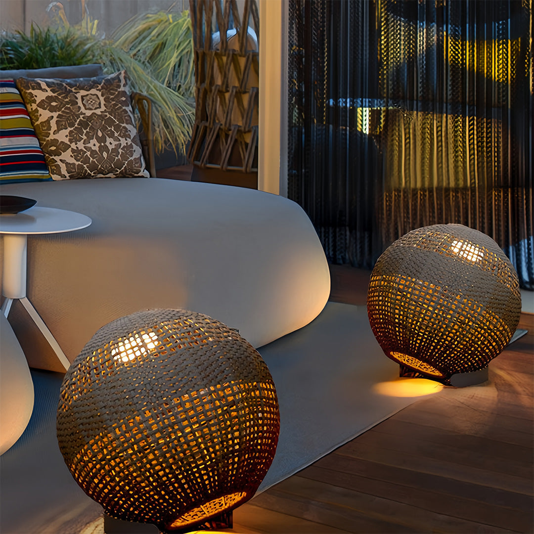 Outdoor Globe Lantern with a Stylish Woven Texture Chic Outdoor Lights