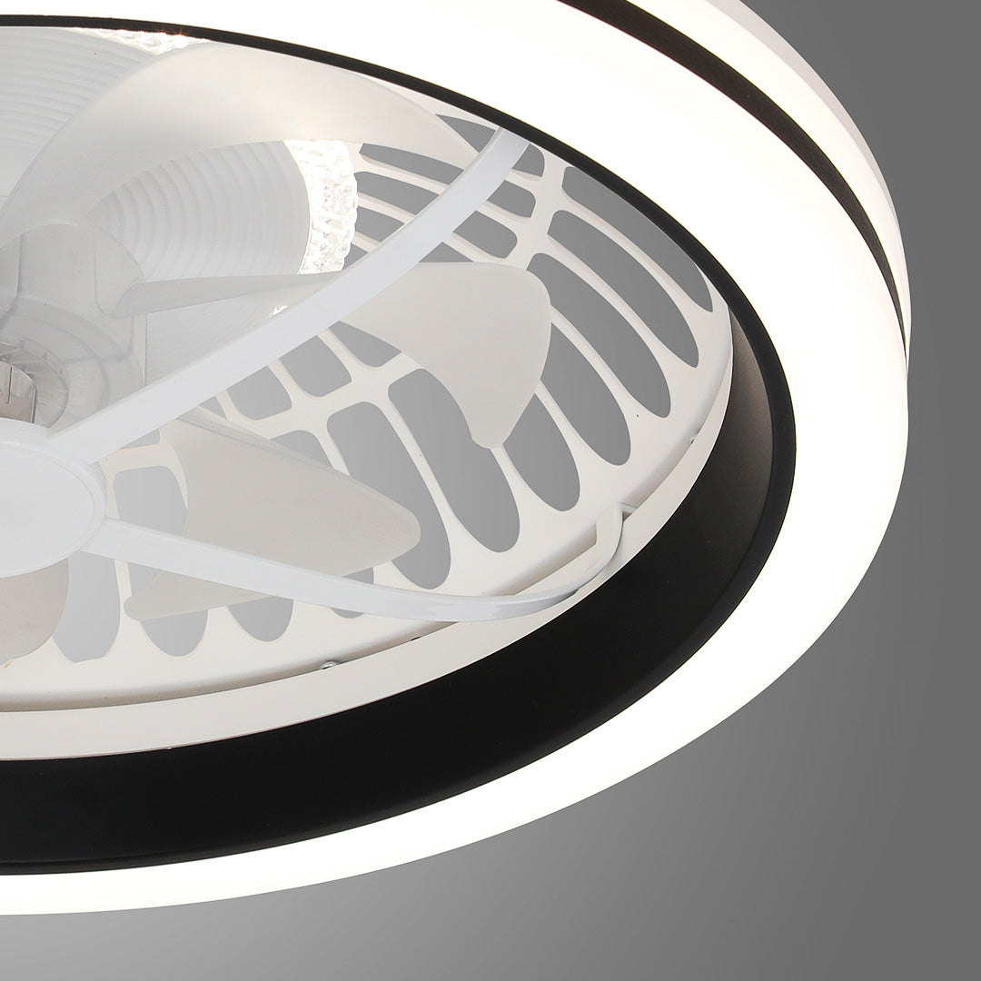 White Flush Mount Ceiling Fan with Light Plastic Round Design Lamp