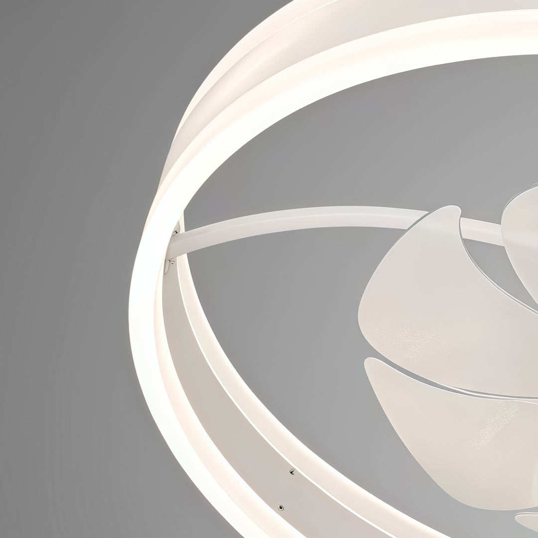 Modern White Ceiling Fan with Light Round Ring White Plastic Lamp