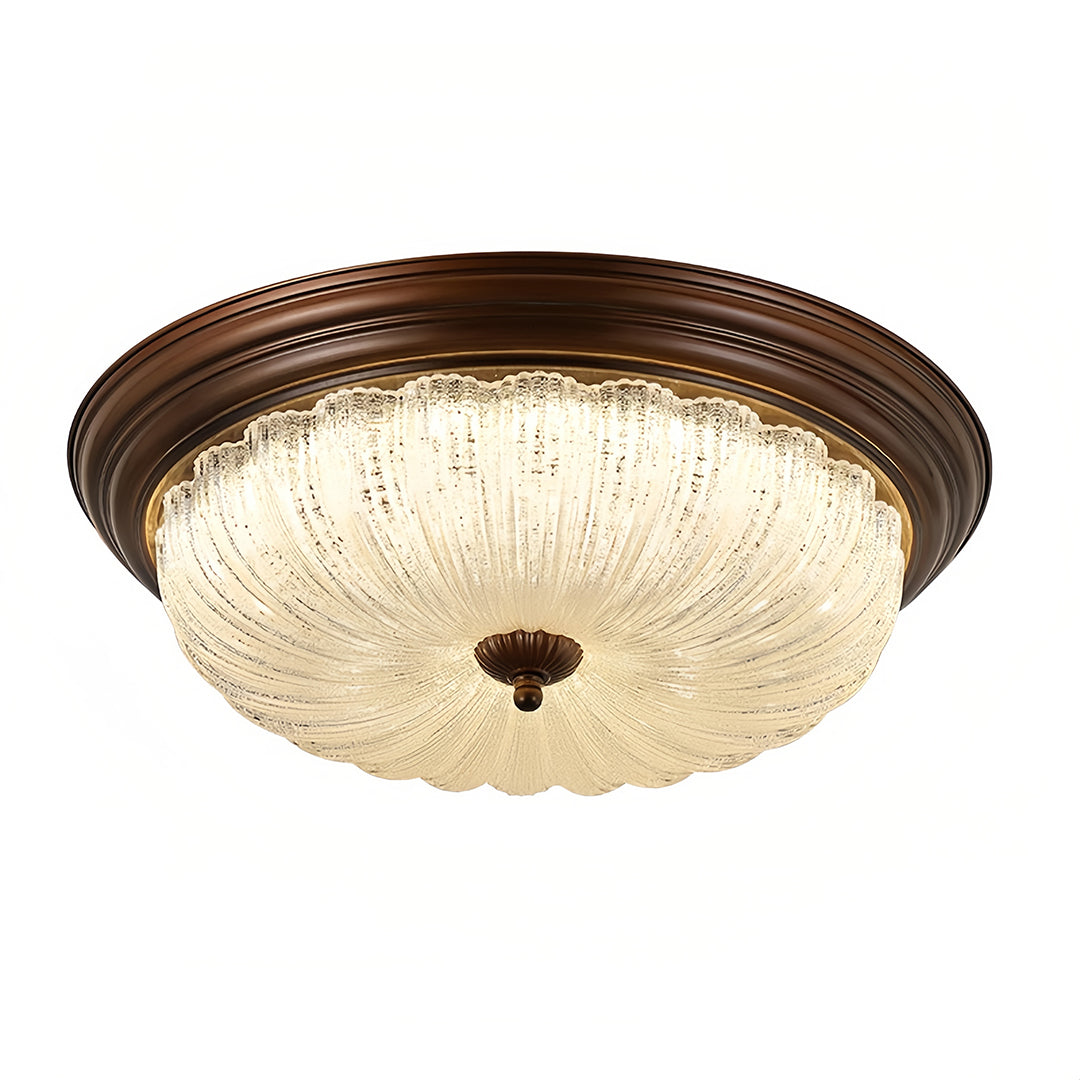 Retro Flush Mount Ceiling Light Pumpkin Walnut Wood Color Dome Light