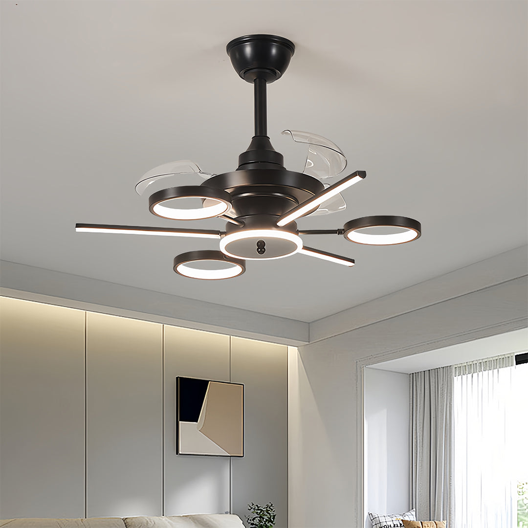 Ceiling Fan with Multiple Lights French Vintage Black Iron 3-Blade Fan