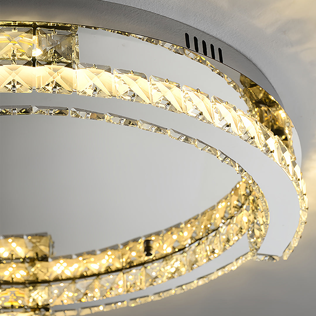 Silver Flush Mount Ceiling Light Italian LED Round Crystal Light