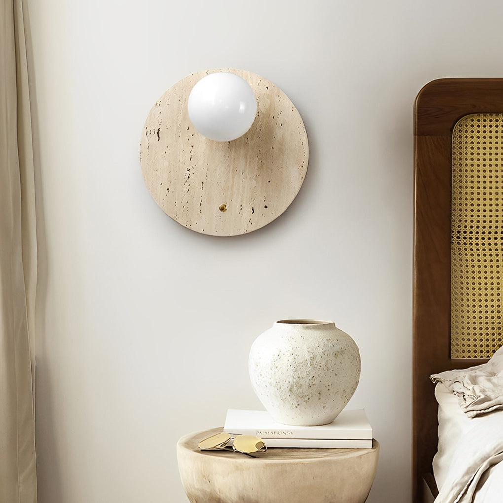 Ball Wall Lamp Yellow Travertine LED Wabi-Sabi Japanese Light