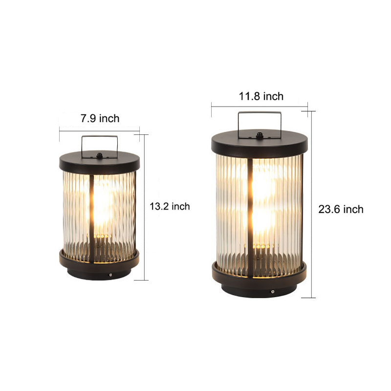 [Open-Box] Striped Glass Cylindrical Waterproof Portable Solar Outdoor Lanterns