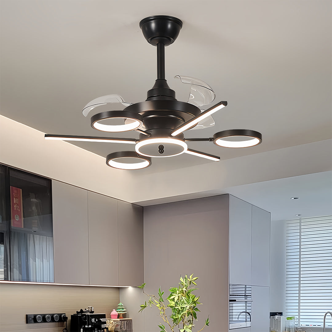 Ceiling Fan with Multiple Lights French Vintage Black Iron 3-Blade Fan