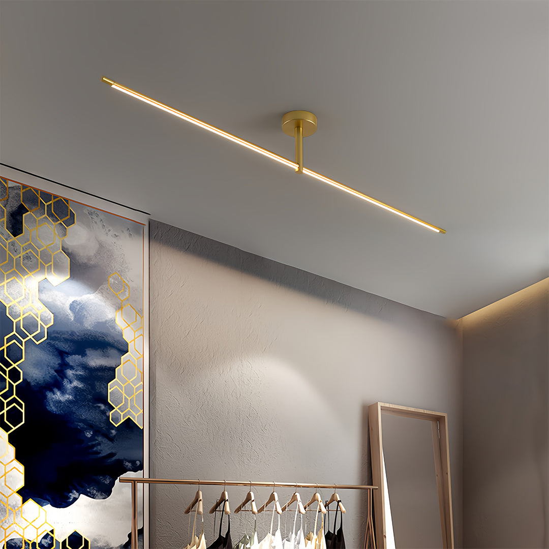Linear Semi Flush Mount Light Minimalist Black Gold LED Ceiling Lamp
