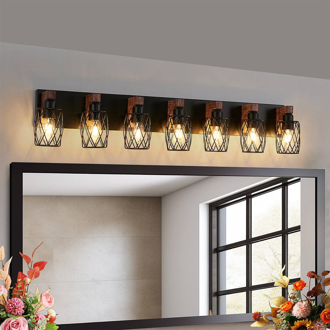 Black Vanity Bathroom Lights Metal Cage Mirror Lamp