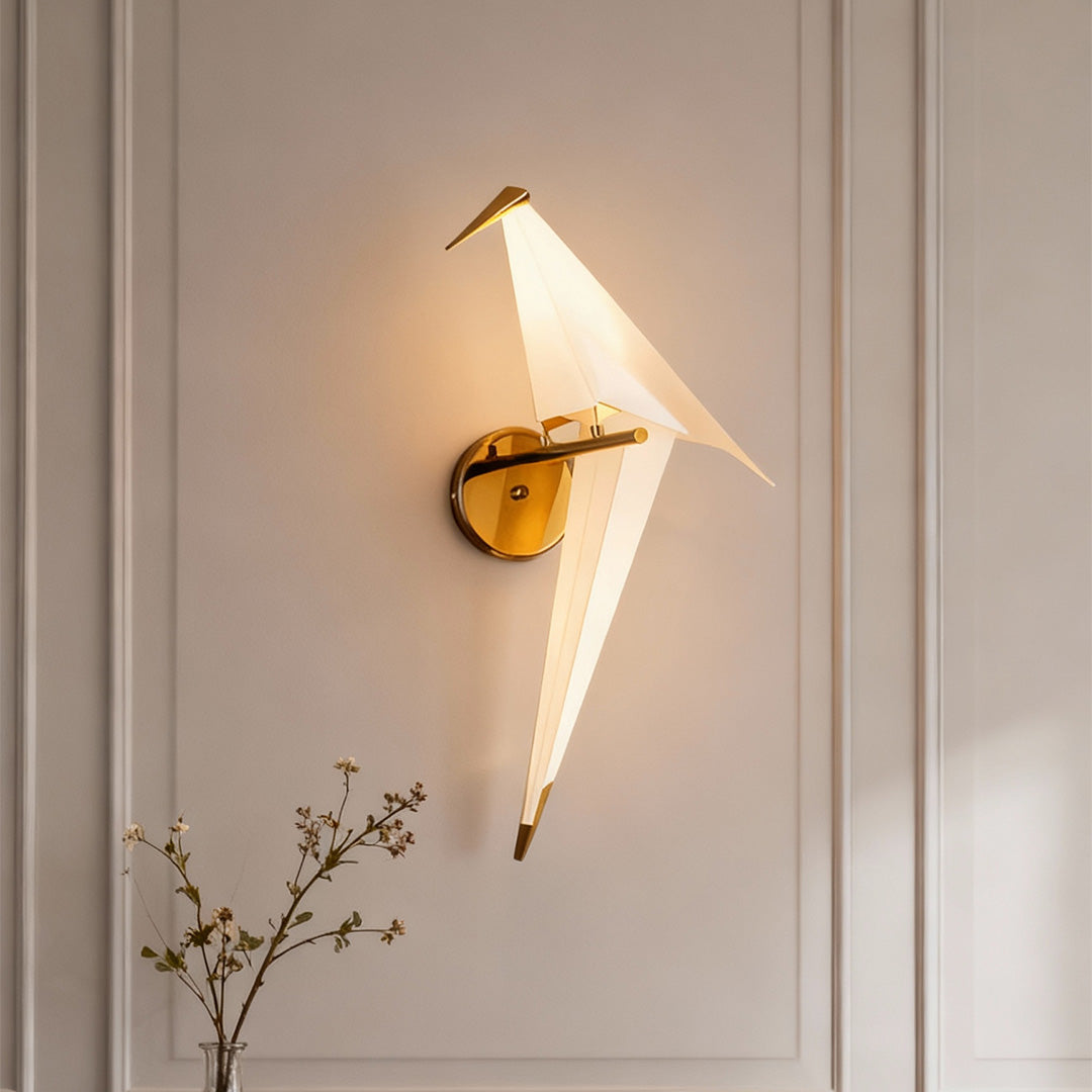Bird Wall Light Modern Origami Crane Gold Accent Origami Wall Sconce