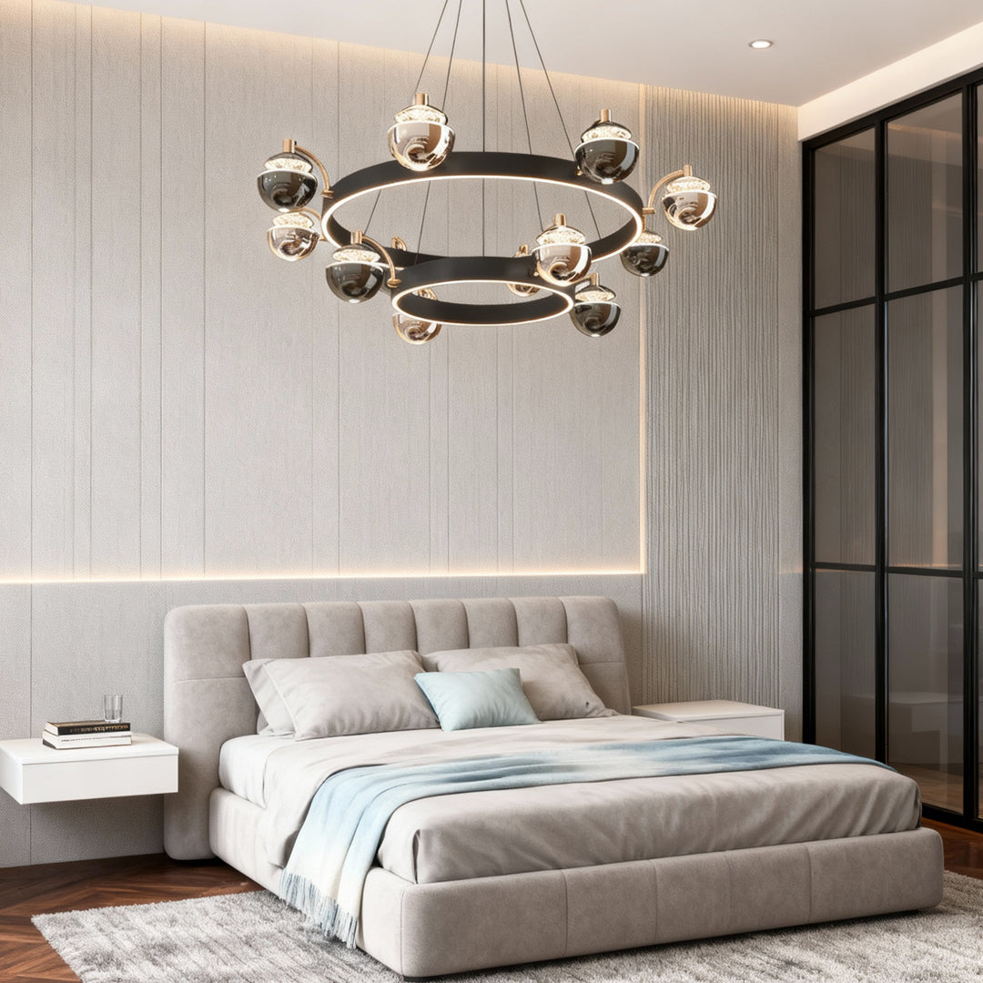 Black and Gold Modern Chandelier Acrylic LED Ceiling Light