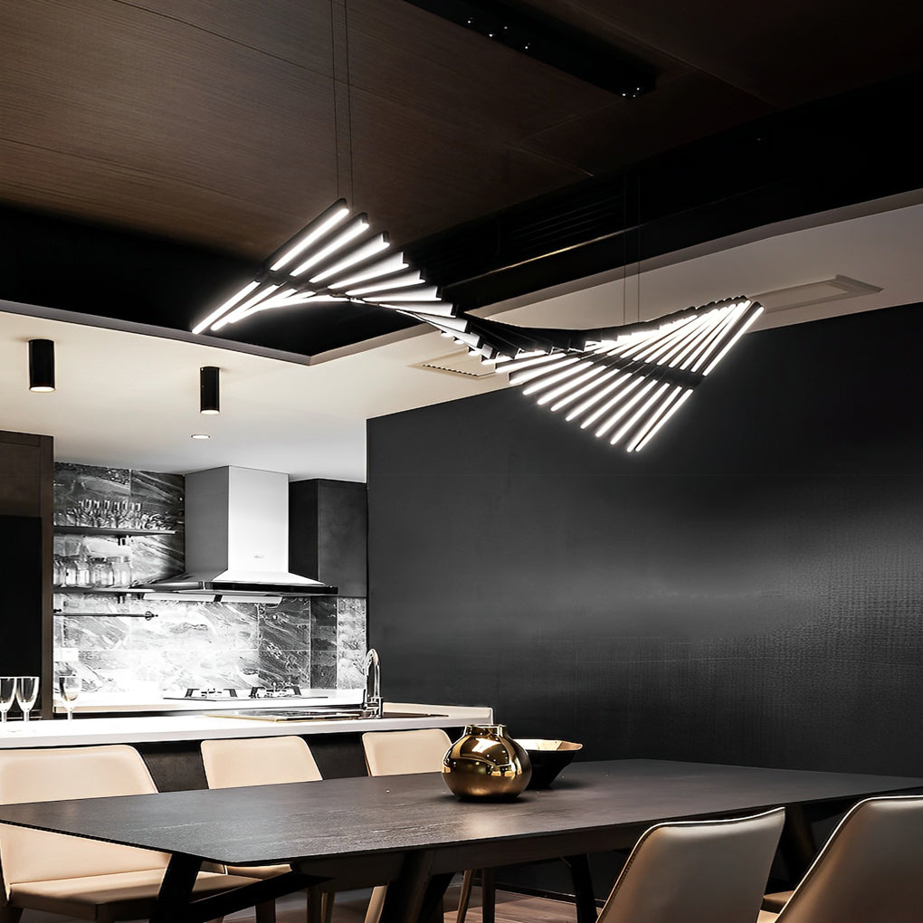 [Open-Box]Waves Fishbone Strip Stepless Dimming LED Nordic Chandelier Pendant Light