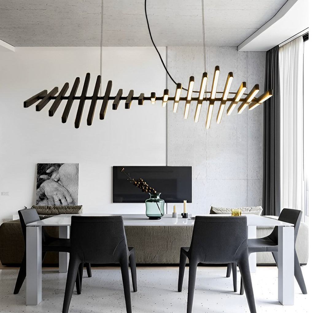 [Open-Box]Waves Fishbone Strip Stepless Dimming LED Nordic Chandelier Pendant Light