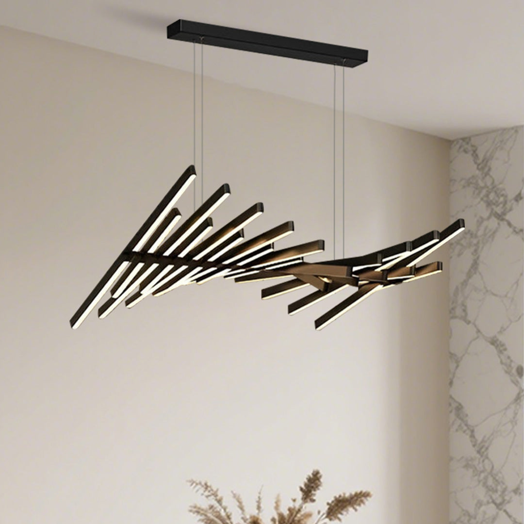Black Art Pendants Light Nordic Wave Fish Bone Linear Ceiling Light
