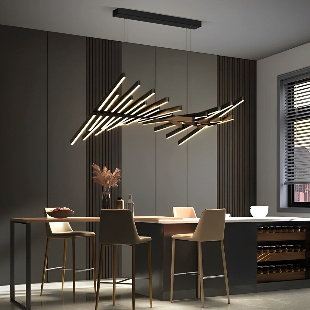 [Open-Box]Waves Fishbone Strip Stepless Dimming LED Nordic Chandelier Pendant Light