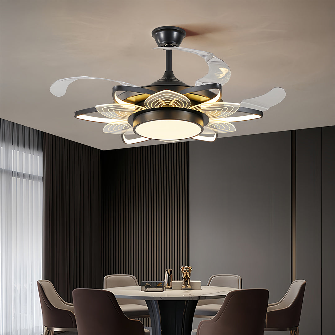 Black Modern Ceiling Fan with Light Minimalist Style Iron Body Light